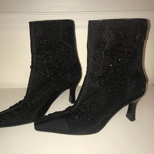 Black Beaded Mesh Ankle Booties